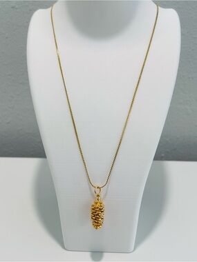 Vintage Pinecone Pendant Necklace Goldtone Chain Marked Korea Spring Ring Clasp